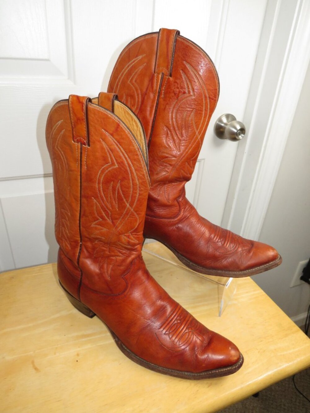 Vintage Justin Boots Men’s Size 13 D Style 2497 Tan Leather Cowboy Western USA - Picture 2 of 7